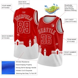 Custom Red White Holiday Travel Monuments Silhouette Authentic City Edition Basketball Jersey