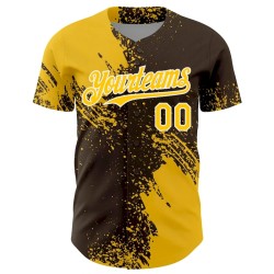 Custom Yellow Brown-White 3D Pattern Design Abstract Brush Stroke Authentic Baseball Jersey