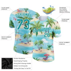 Custom Lakes Blue Teal-White 3D Pattern Design Beach Hawaii Palm Trees Performance T-Shirt