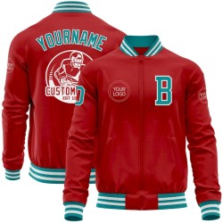 Custom Red Teal-White Bomber Varsity Letterman Zipper Jacket
