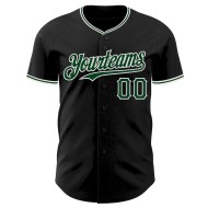 Custom Black Green-White Authentic Baseball Jersey