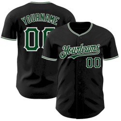 Custom Black Green-White Authentic Baseball Jersey