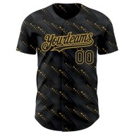 Custom Black Old Gold 3D Pattern Design Slant Lines Authentic Baseball Jersey