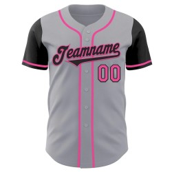 Custom Gray Black-Pink Authentic Two Tone Baseball Jersey