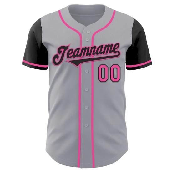 Custom Gray Black-Pink Authentic Two Tone Baseball Jersey