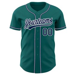 Custom Teal Navy-White Authentic Baseball Jersey Custom Teal Navy-White Authentic Baseball Jersey